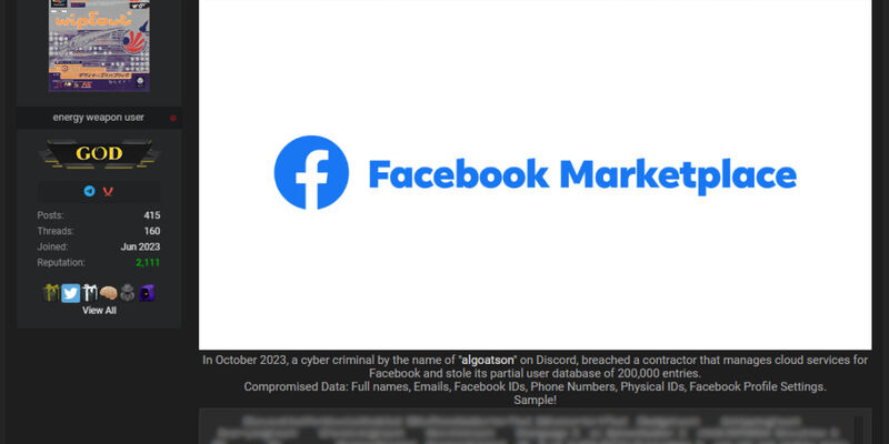 200.000 tài khoản Facebook Marketplace bị rò rỉ dữ liệu